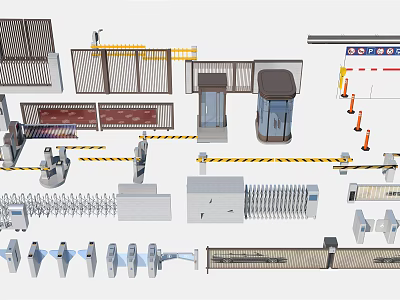 Security Access Control Devices With Turnstiles Boom Barriers Gates Fences And Warning Tapes 3d model