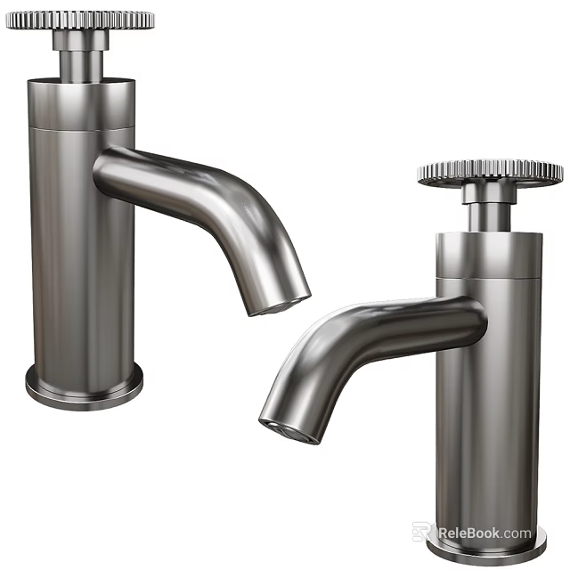 Two Modern Stainless Steel Faucets With Curved Spouts For Kitchen Or Bathroom 3d model 