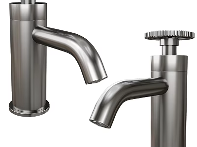 Two Modern Stainless Steel Faucets With Curved Spouts For Kitchen Or Bathroom 3d model