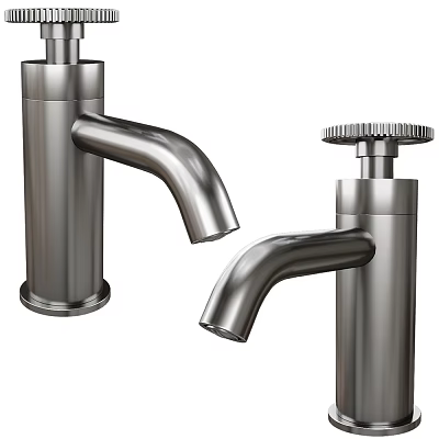 Two Modern Stainless Steel Faucets With Curved Spouts For Kitchen Or Bathroom 3d model