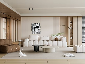 Modern Living Room Simple Living Room Multi-person Fabric Sofa Marble Coffee Table Combination Casual Single Sofa Art Hanging Painting Ornaments Floor Plants 3d model