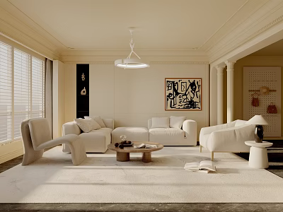 Minimalist Living Room Interior With Cream Sofa Coffee Table And Abstract Art 3d model