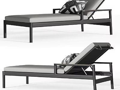 Modern Chaise Lounge With Black Metal Frame Gray Cushion And Patterned Accent Pillow 3d model