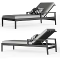 Modern Chaise Lounge With Black Metal Frame Gray Cushion And Patterned Accent Pillow