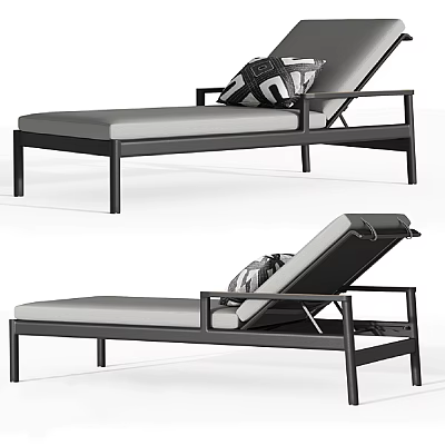 Modern Chaise Lounge With Black Metal Frame Gray Cushion And Patterned Accent Pillow 3d model