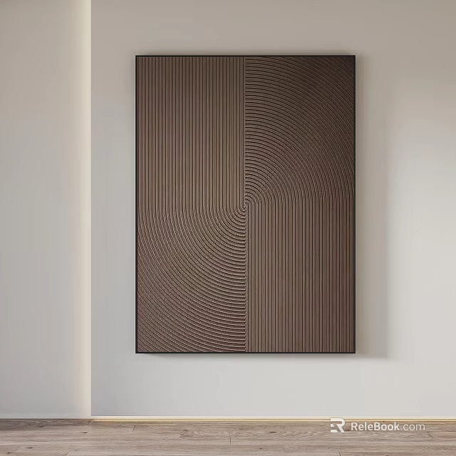 Abstract Brown Painting With Vertical Lines And Wavy Patterns On White Wall 3d model