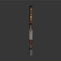 Tactical Shotgun With Orange Black Striped Grip And Silver Barrel On Metal Stand