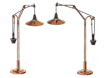 Vintage Copper Floor Lamps With Adjustable Arms And Decorative Bases For Home Decor 3d model