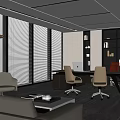 Modern Office Interior Design With Sofa Coffee Table Desk And Bookshelves 3d model