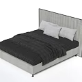 Double Bed with Striped Headboard Grey White Pillows Black Striped Bedspread and Grey Base 3d model