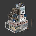 Urban Multi Layered Stacked Unplanned Building Structure With Mixed Materials Balconies And Antennas