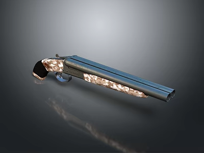 Modern Pistol with Blue Barrel and Patterned Grip on Dark Background 3d model