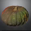 Vibrant Striped Pumpkin With Green Orange Red Hues And Brown Stem