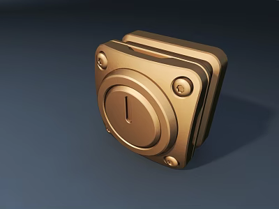 Golden Metal Lock Mechanism Featuring Circular Keyhole And Mounting Screws 3d model
