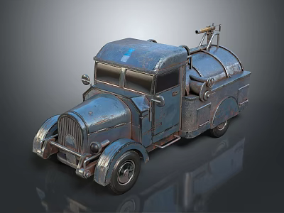 Vintage Blue Tanker Truck With Rusty Metallic Texture And Retro Design 3d model