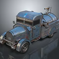 Vintage Blue Tanker Truck With Rusty Metallic Texture And Retro Design