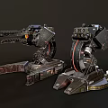 Futuristic Mechanical Device With Complex Metal Structure Ammunition Slots And Articulated Joints