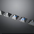 Geometric Architectural Structure Models With Blue Transparent Elements Arranged On Grey Background