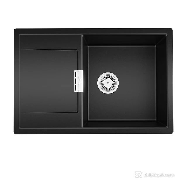 Modern Black Kitchen Sink With Double Bowl And Drain Cover Design 3d model 