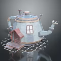Whimsical Teapot Shaped House Model With Red Roof Small Window Wooden Door And Lantern