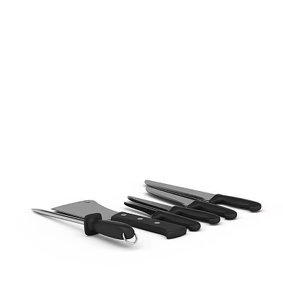 Essential Kitchen Knife Set With Stainless Steel Blades And Black Handles For Cooking 3d model