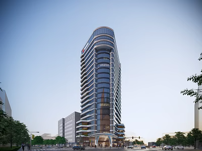 Modern High Rise Office Building With Glass Facade And Urban Street View 3d model