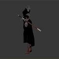 Stylish Black Robe Outfit With Metal Decorations Red Belt Spiked Hands And Red Boots