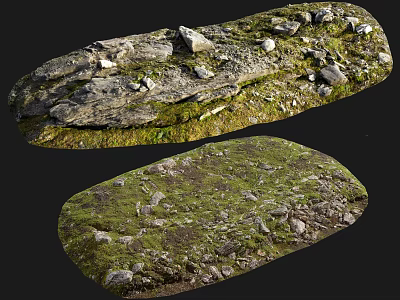 Rustic Stone and Wood Materials with Lush Green Moss in Garden Setting 3d model