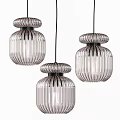 Modern Ribbed Glass Pendant Lights With Rounded Top Design Set Of Three