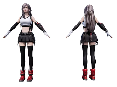 Game And Movie Character With Long Hair White Top Black Skirt And Red Boots 3d model