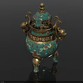 Traditional Blue Gold Ornament Decor Set with Intricate Patterns Dragon Handles Tripod Base and Lid