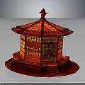 Traditional Chinese Pavilion Architecture With Red Exterior Roof Decorations Lattice Windows And Stepped Base