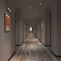 Modern Elegant Hotel Corridor With Wall Art Decor Warm Lights And Polished Marble Floor