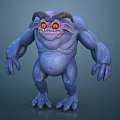 Mythical Character And Purple Monster Creature With Orange Eyes Horns Muscular Body Fierce Look