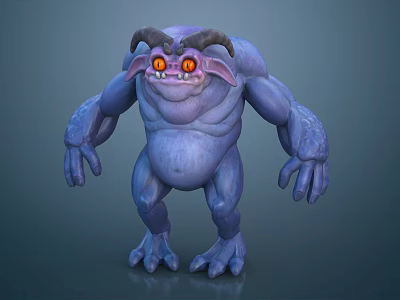 Mythical Character And Purple Monster Creature With Orange Eyes Horns Muscular Body Fierce Look 3d model
