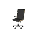 Black Leather Office Chair With Button Tufted Backrest Wooden Accents And Metal Base