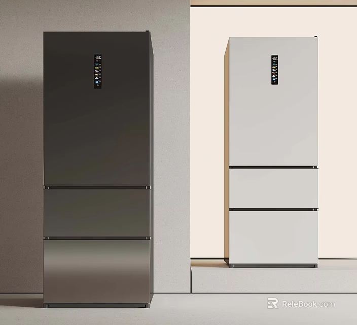 Modern Three Door Refrigerators in Dark and White Colors with Sleek Design 3d model 
