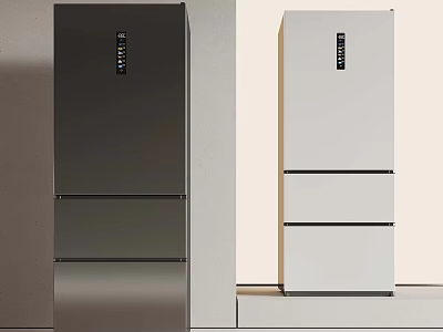 Modern Three Door Refrigerators in Dark and White Colors with Sleek Design 3d model
