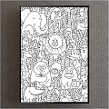 Cute Cartoon Animals And Plants Black White Line Art Illustration Design