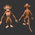 Detailed 3D Monkey Character Model With Front And Back View Renderings