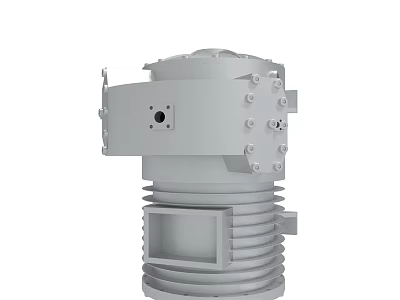 Gray Industrial Mechanical Component With Cylindrical Body Bolted Connections And Cooling Fins 3d model