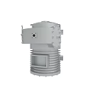Gray Industrial Mechanical Component With Cylindrical Body Bolted Connections And Cooling Fins
