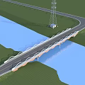Modern Highway Bridge Over River With White Railings And Green Grass Area