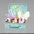 Butterfly In Light Blue Suitcase With Yellow Flowers Mushroom Skull And Pink Crystals