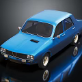 Vintage Blue Sedan Model Displayed On Black Background With Reflection 3d model