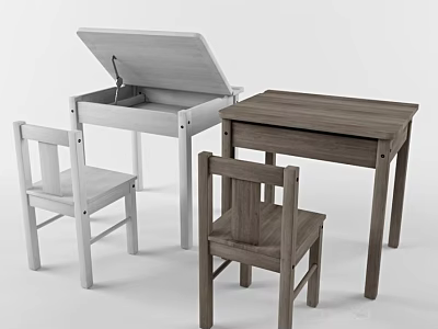 White Flip Top Desk and Dark Wooden Desk with Matching Chairs 3d model
