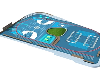 Sports Venue Layout With Running Track Soccer Field And Tennis Courts 3d model