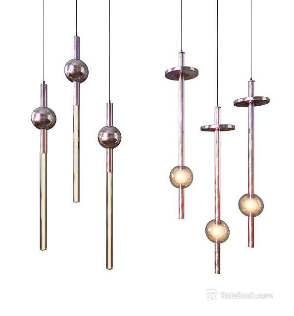 Modern Pendant Lights With Spherical Glass Shades And Metal Rod Designs 3d model 
