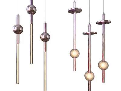 Modern Pendant Lights With Spherical Glass Shades And Metal Rod Designs 3d model