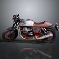Vintage Silver And Red Motorcycle With Brown Seat And Retro Design